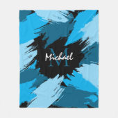 Penseelstreken tinten van blauwe naam met monogram fleece deken (Voorkant)