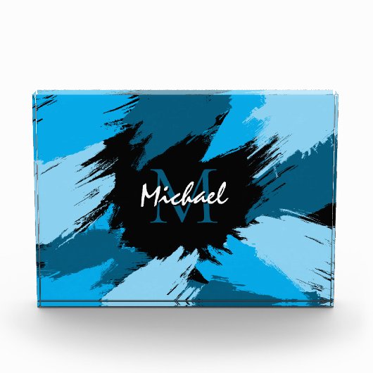 Penseelstreken tinten van blauwe naam met monogram fotoblokken (Voorkant)