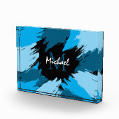 Penseelstreken tinten van blauwe naam met monogram fotoblokken (Rechts)