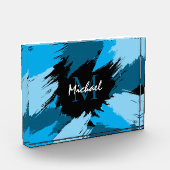 Penseelstreken tinten van blauwe naam met monogram fotoblokken (Links)