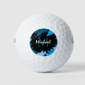 Penseelstreken tinten van blauwe naam met monogram golfballen (Voorkant)