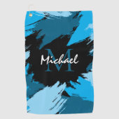 Penseelstreken tinten van blauwe naam met monogram golfhanddoek (Voorkant)