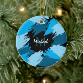 Penseelstreken tinten van blauwe naam met monogram keramisch ornament