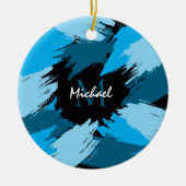 Penseelstreken tinten van blauwe naam met monogram keramisch ornament (Voorkant)