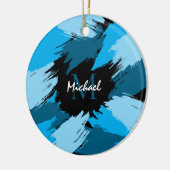 Penseelstreken tinten van blauwe naam met monogram keramisch ornament (Links)