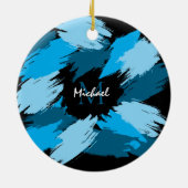 Penseelstreken tinten van blauwe naam met monogram keramisch ornament (Achterkant)