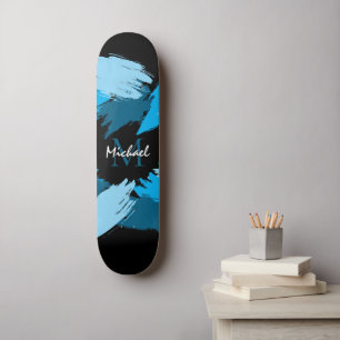 Penseelstreken tinten van blauwe naam met monogram persoonlijk skateboard