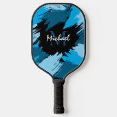 Penseelstreken tinten van blauwe naam met monogram pickleball paddle (Voorkant)