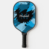 Penseelstreken tinten van blauwe naam met monogram pickleball paddle (Achterkant)