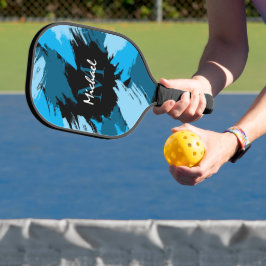 Penseelstreken tinten van blauwe naam met monogram pickleball paddle