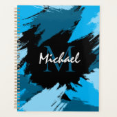 Penseelstreken tinten van blauwe naam met monogram planner (Voorkant)