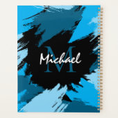 Penseelstreken tinten van blauwe naam met monogram planner (Achterkant)