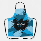 Penseelstreken tinten van blauwe naam met monogram schort (Voorkant)