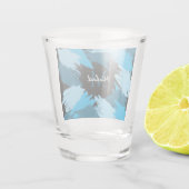 Penseelstreken tinten van blauwe naam met monogram shot glas (Achterkant)