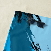 Penseelstreken tinten van blauwe naam met monogram strandlaken (In situ)