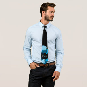 Penseelstreken tinten van blauwe naam met monogram stropdas