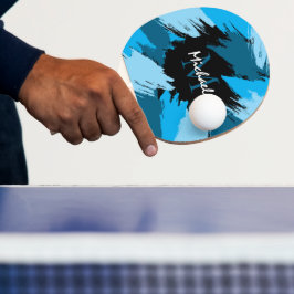 Penseelstreken tinten van blauwe naam met monogram tafeltennisbatje
