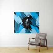 Penseelstreken tinten van blauwe naam met monogram wandkleed (In Situ (horizontaal))