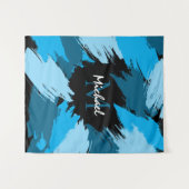 Penseelstreken tinten van blauwe naam met monogram wandkleed (Voorkant (horizontaal))