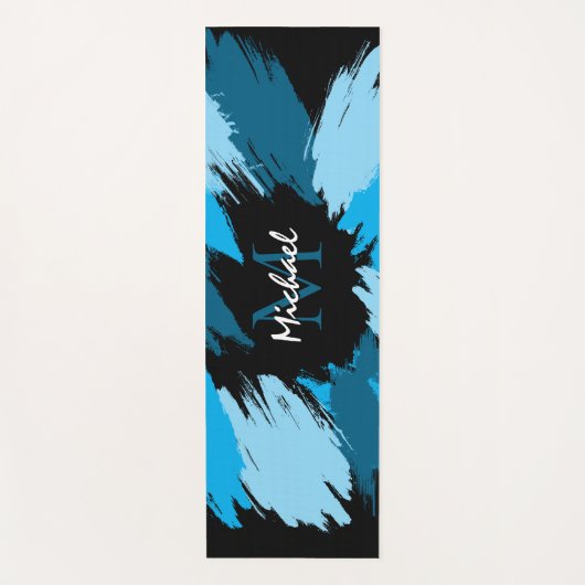 Penseelstreken tinten van blauwe naam met monogram yogamat (Voorkant)