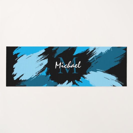 Penseelstreken tinten van blauwe naam met monogram yogamat (Voorkant (horizontaal))