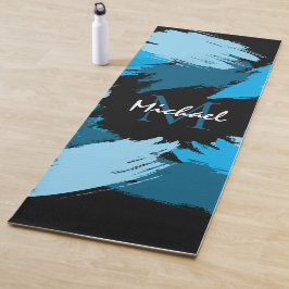 Penseelstreken tinten van blauwe naam met monogram yogamat
