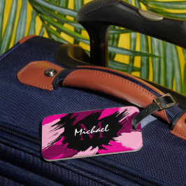 Penseelstreken tinten van hete roze naam met monog bagagelabel