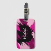 Penseelstreken tinten van hete roze naam met monog bagagelabel (Voorkant (verticaal))