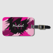 Penseelstreken tinten van hete roze naam met monog bagagelabel (Voorkant (horizontaal))