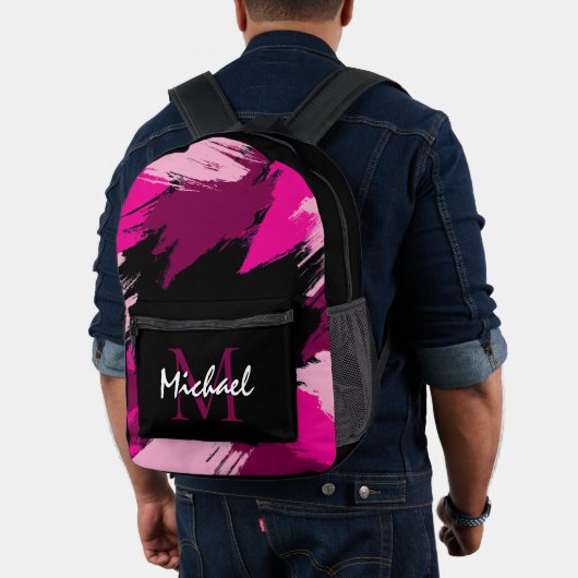 Penseelstreken tinten van hete roze naam met monog bedrukte rugzak (Insitu (model))