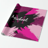 Penseelstreken tinten van hete roze naam met monog cadeaupapier (Uitgerold)