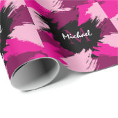 Penseelstreken tinten van hete roze naam met monog cadeaupapier (Rol Hoek)