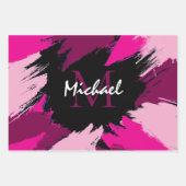 Penseelstreken tinten van hete roze naam met monog inpakpapier vel (Voorkant 2)