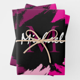 Penseelstreken tinten van hete roze naam met monog inpakpapier vel