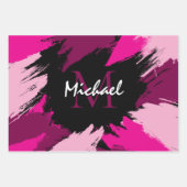 Penseelstreken tinten van hete roze naam met monog inpakpapier vel (Voorkant)