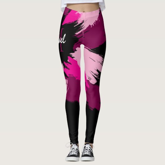 Penseelstreken tinten van hete roze naam met monog leggings (Voorkant)