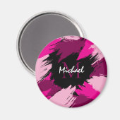 Penseelstreken tinten van hete roze naam met monog magneet (Voorkant / Achterkant)