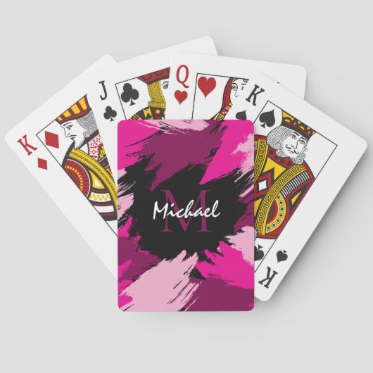 Penseelstreken tinten van hete roze naam met monog pokerkaarten (Achterkant)