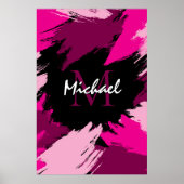 Penseelstreken tinten van hete roze naam met monog poster (Voorkant)
