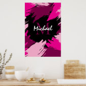 Penseelstreken tinten van hete roze naam met monog poster (Keuken)
