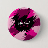 Penseelstreken tinten van hete roze naam met monog ronde button 5,7 cm (Voorkant)