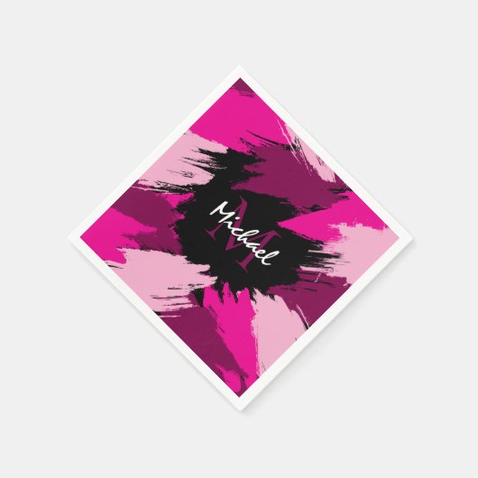 Penseelstreken tinten van hete roze naam met monog servet (Hoek)