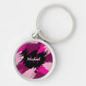 Penseelstreken tinten van hete roze naam met monog sleutelhanger (Voorkant)