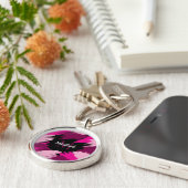 Penseelstreken tinten van hete roze naam met monog sleutelhanger (Zijkant)