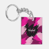 Penseelstreken tinten van hete roze naam met monog sleutelhanger (Voorkant Links)