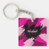 Penseelstreken tinten van hete roze naam met monog sleutelhanger (Voorkant)