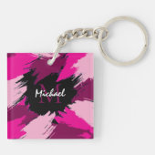 Penseelstreken tinten van hete roze naam met monog sleutelhanger (Achterkant)
