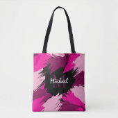 Penseelstreken tinten van hete roze naam met monog tote bag (Voorkant)
