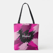 Penseelstreken tinten van hete roze naam met monog tote bag (Achterkant)