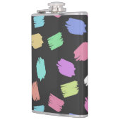 Penseelstreken verven, kleurrijke penseelstreken heupfles (Links)